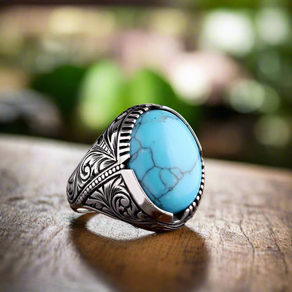 Turquoise Stone 925 Silver Silver Men Ring