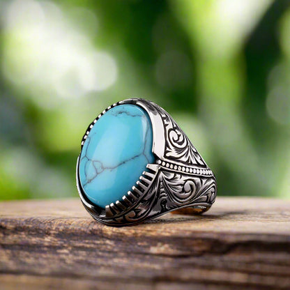Turquoise Stone 925 Silver Silver Men Ring