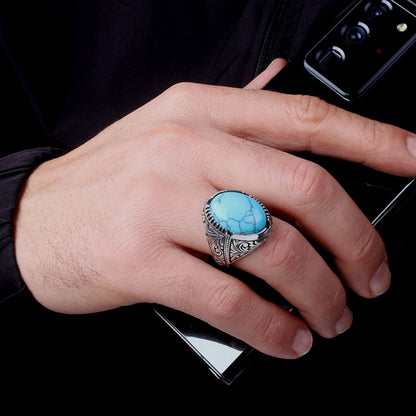 Turquoise Stone 925 Silver Silver Men Ring