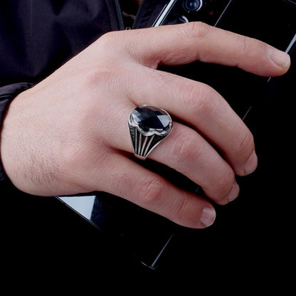Siyah Zirkon Taşlı Erkek Gümüş Yüzük