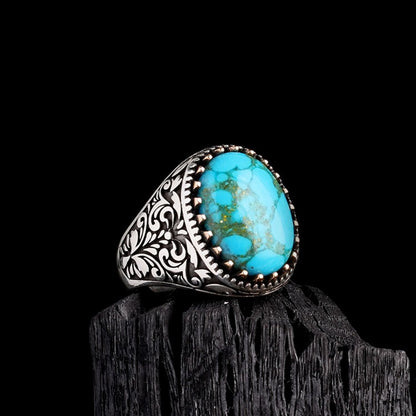 925 Anneau de pierre turquoise en argent sterling