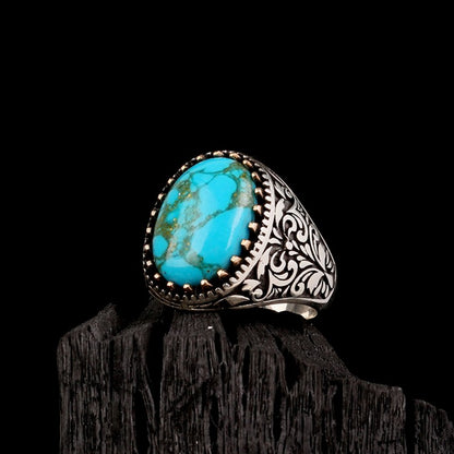 925 Anneau de pierre turquoise en argent sterling