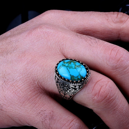 925 Anneau de pierre turquoise en argent sterling