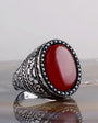 Oval Agate Stone 925 Sterling Silver Men's Ring
