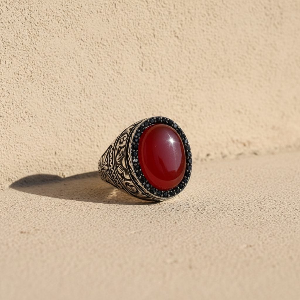 Oval Agate Stone 925 Sterling Silver Men's Ring