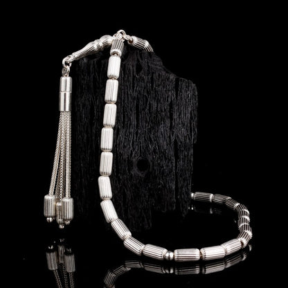 925 Sterling Silver Striped Capsule Cutting Rosary