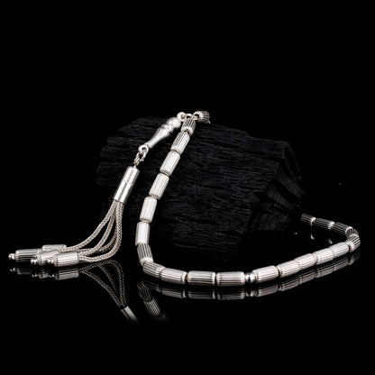 925 Sterling Silver Striped Capsule Cutting Rosary