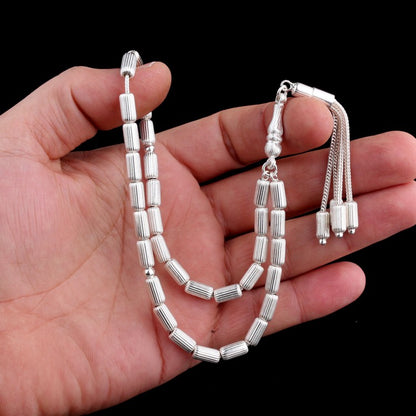 925 Sterling Silver Striped Capsule Cutting Rosary