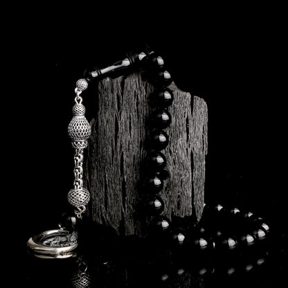 925 Ayar Gümüş Hilal Kurt Model Püsküllü Ateş Kehribar Tesbih