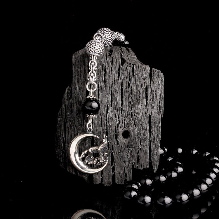 925 sterling silver crescent wolf model tassel fire amber rosary