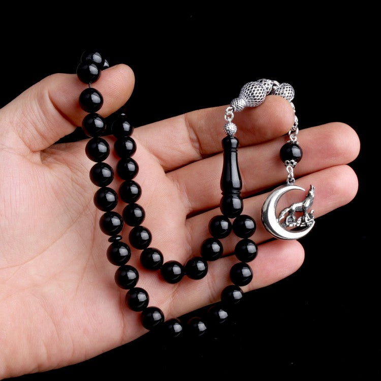 925 sterling silver crescent wolf model tassel fire amber rosary