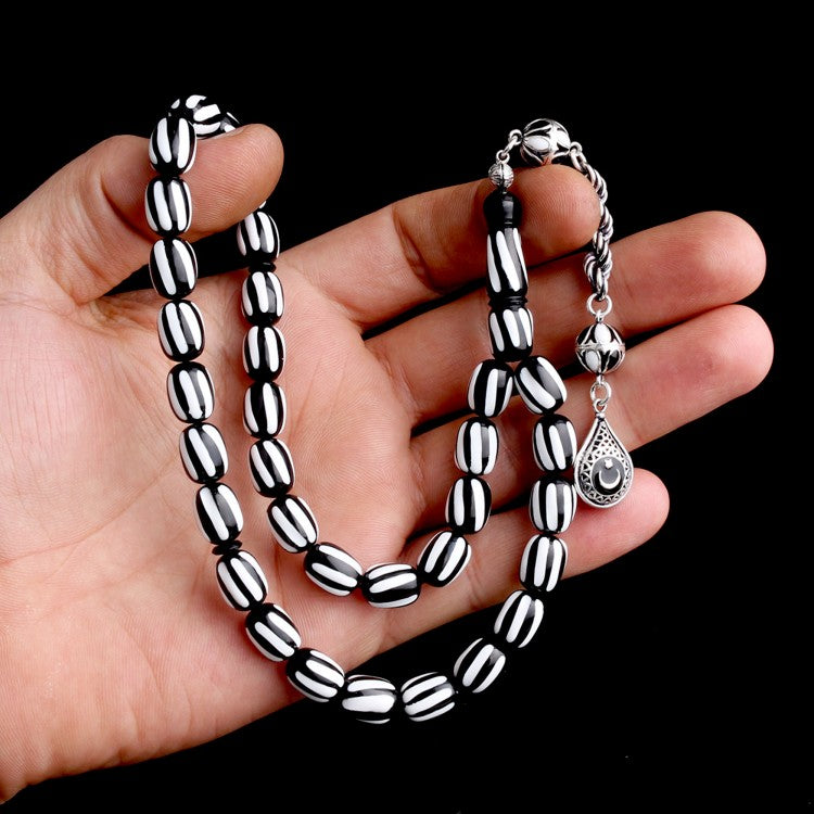 925 Ayar Gümüş Siyah Beyaz Beşiktaş Ayyıldız Model Ateş Kehribar Tesbih