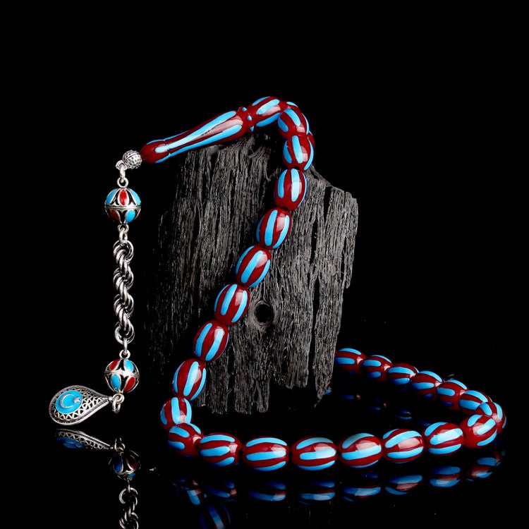 925 Sterling Silver Bordeaux Blue Ayyildiz Model Fire Amber