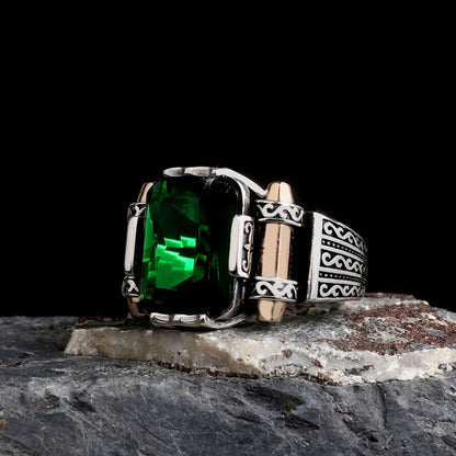 925 sterling silver green zircon stone model male ring