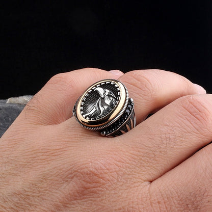 Men's ring with micro stone with eagle motif - 925 sterling silver
