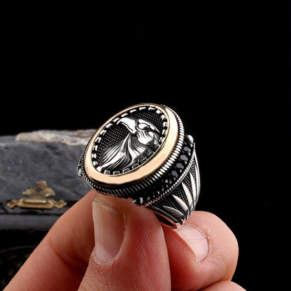 Men's ring with micro stone with eagle motif - 925 sterling silver