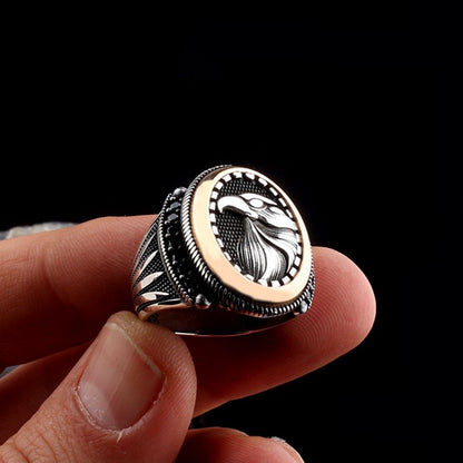 Men's ring with micro stone with eagle motif - 925 sterling silver