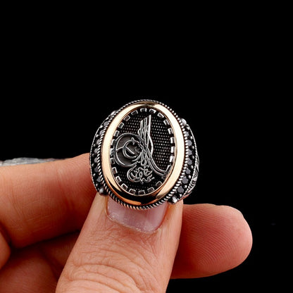 Ottoman Tuğra Men's Ring - 925 Sterling Silver