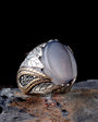 Yemen Agate Stone Leaf Motif 925 Sterling Silver Men's Ring