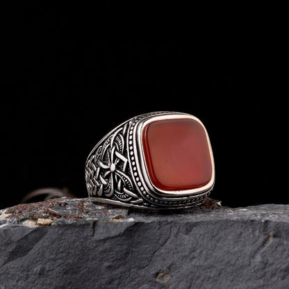 Agate Stone 925 Sterling Silver Men's Ring