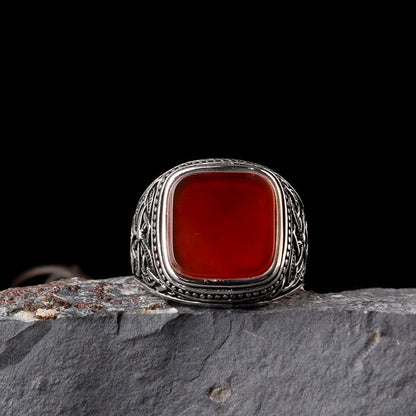 Agate Stone 925 Sterling Silver Men's Ring