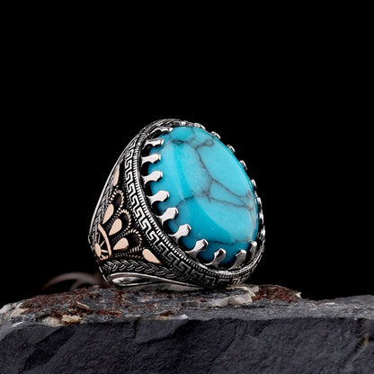 Anneau en argent sterling de pierre turquoise d'origine 925