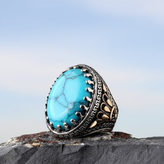 Anneau en argent sterling de pierre turquoise d'origine 925