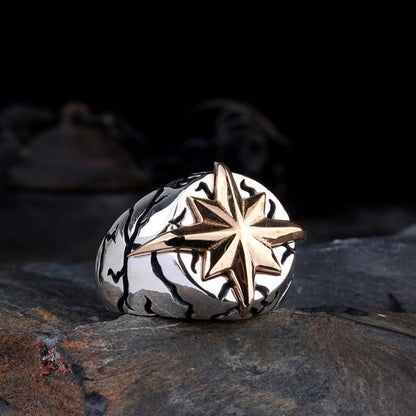 Yıldız Detaylı 925 Ayar Gümüş Erkek Yüzük