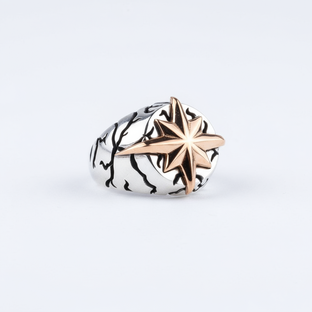 Star detailed 925 sterling silver men ring