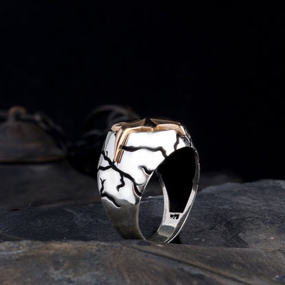 Yıldız Detaylı 925 Ayar Gümüş Erkek Yüzük