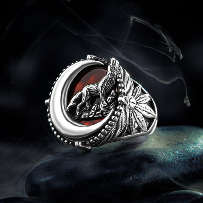 Gray Wolf Crescent Silver Ring
