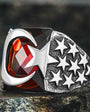 Moon Star Red Stone Silver Ring