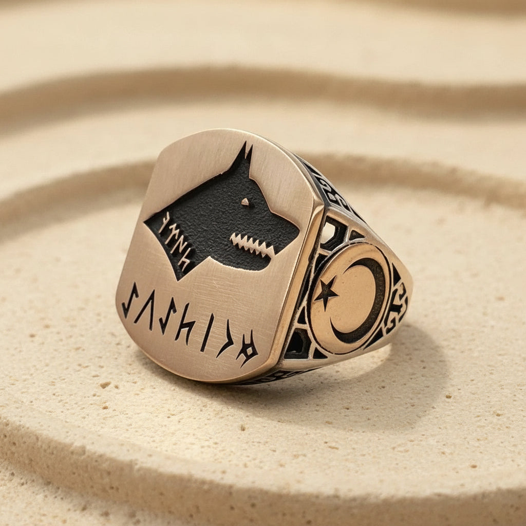 Personalized Gokturkish Written Bozkurt Silver Ring