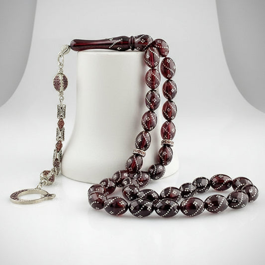 Mond-Stern-Feuer-Bernstein-Rosenkranz mit Zirkon-Steinquasten