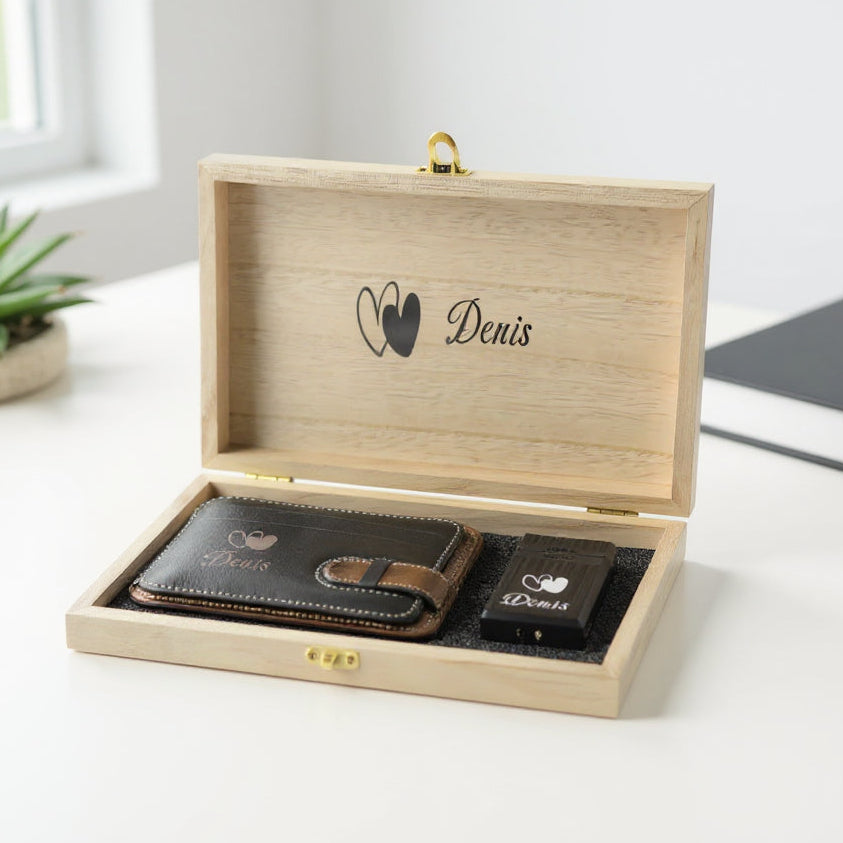 Kişiye Özel Deri Kartlık & Çakmak Hediye Seti