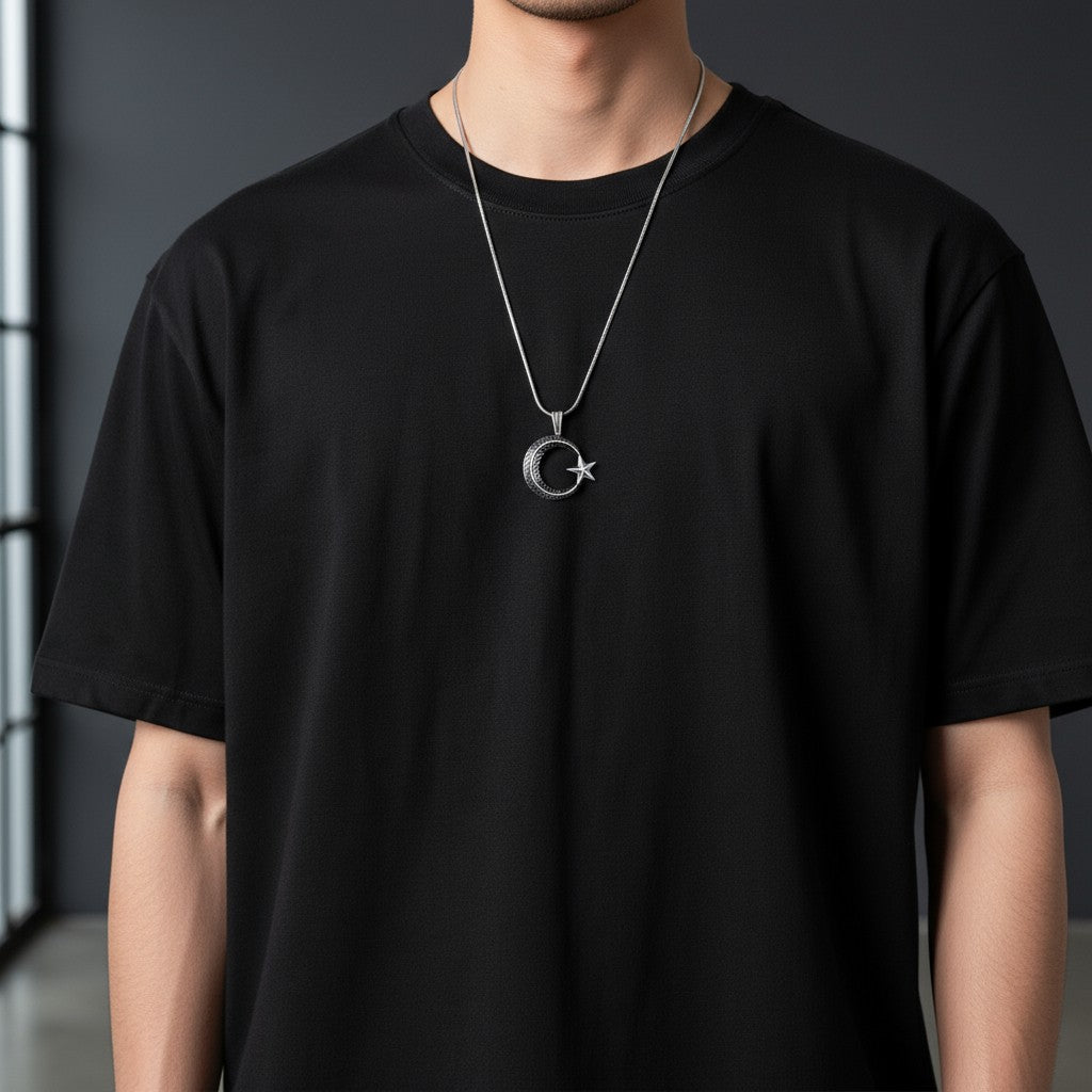 Collier en argent étoile de la lune en pierre de zircon