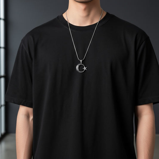 Zirkon Taşlı Ay Yıldız Gümüş Kolye