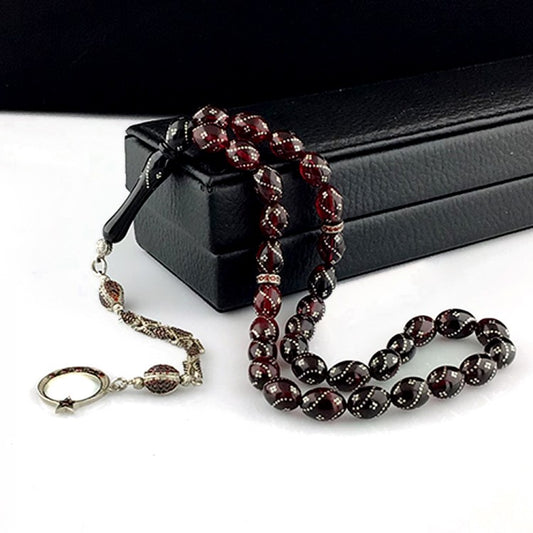 Mond-Stern-Feuer-Bernstein-Rosenkranz mit Zirkon-Steinquasten