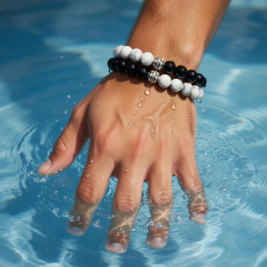 NATURAL ONYCS AND TATLIT STONE SILVER PARTS BRACELET SET