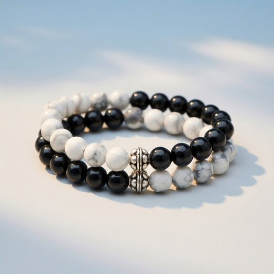 NATURAL ONYCS AND TATLIT STONE SILVER PARTS BRACELET SET