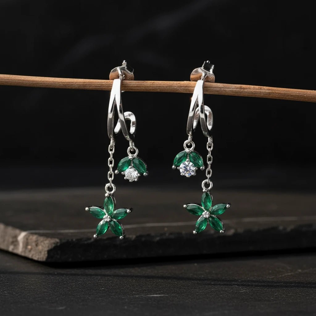 Lotus émeraude - 925 boucles d'oreilles en argent sterling