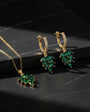 925 Sterling Silver Emerald Green Necklace Earrings Jewelry Set -1