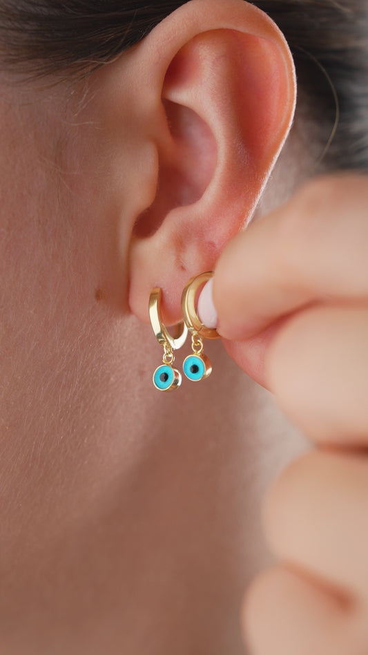 Boucle d'oreille créole avec pierre mauvais œil – Argent sterling 925 – Aura bleue