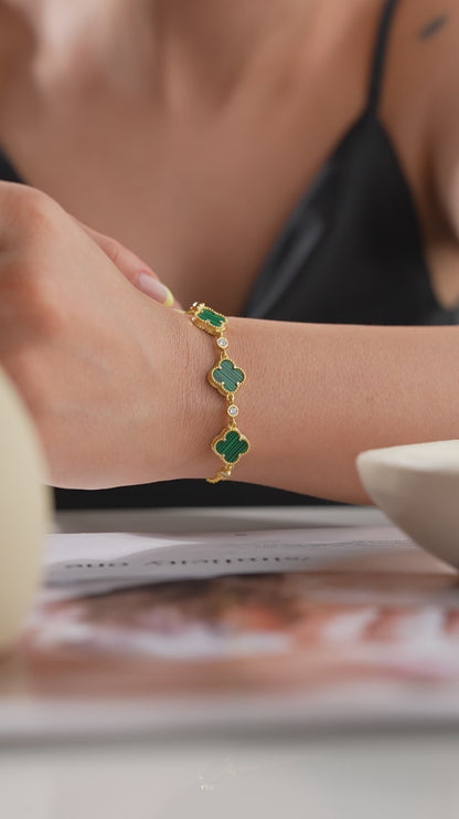 925 Bracelet de trèfle de malachite en argent sterling quatre