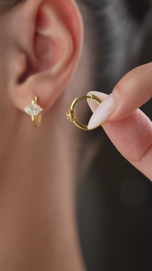 Boucle d'oreille créole en pierre de navette en argent sterling 925