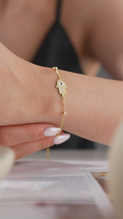 Hamsa Figürlü Altın Kaplama Bileklik