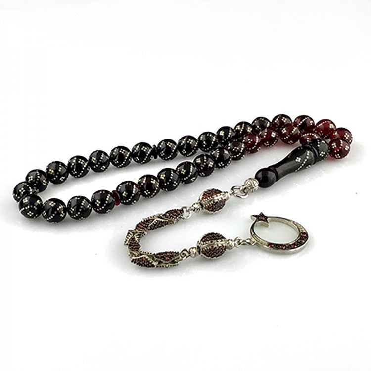 Rosenkranz aus Zirkonstein, Halbmond und Stern, Feuer-Bernstein-Modell