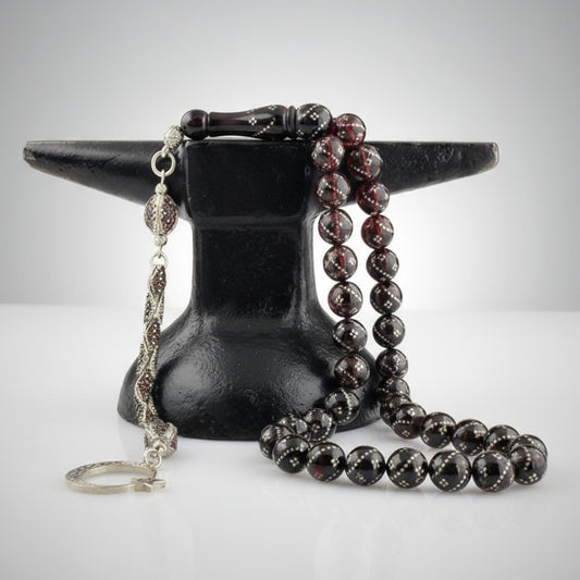 Rosenkranz aus Zirkonstein, Halbmond und Stern, Feuer-Bernstein-Modell